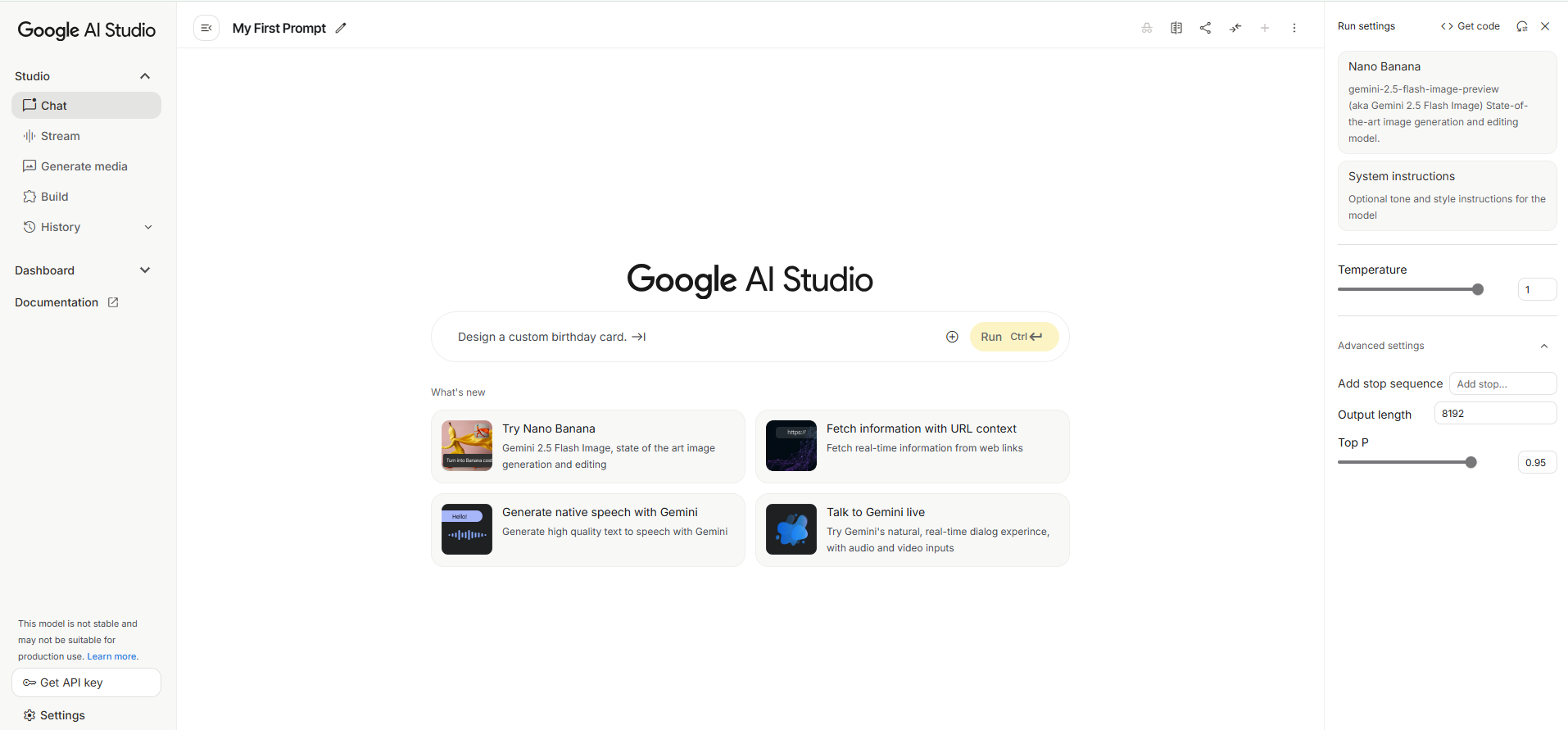 Google AI Studio: New Chat Interface